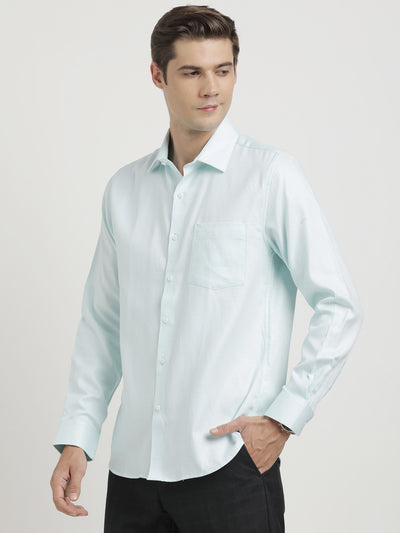100% Cotton Lt Sea Green Dobby Slim Fit Full Sleeve Formal Shirt