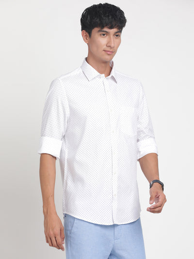 100% Cotton White Printed Slim Fit Full Sleeve Formal Shirt