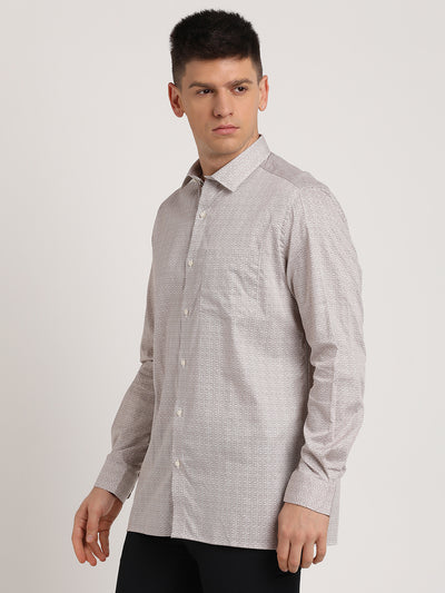 100% Cotton Grey Printed Regular Fit Full Sleeve Formal Shirt