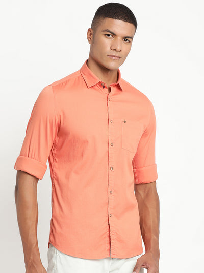 Cotton Orange Printed Slim Fit Full Sleeve Casual Shirt