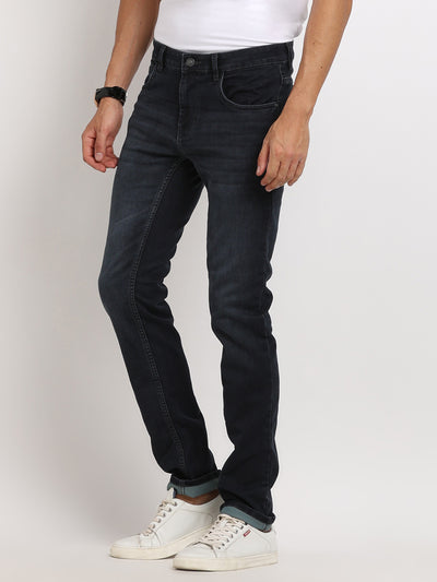 Cotton Stretch Dark Grey Plain Narrow Fit Flat Front Casual Jeans