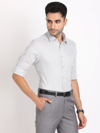 Giza Cotton Grey Checkered Regular Fit Half Sleeve Formal Shirt