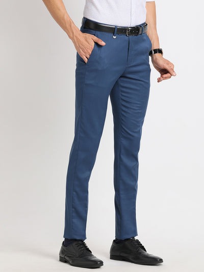 Poly Viscose Blue Dobby Ultra Slim Fit Flat Front Ceremonial Trouser