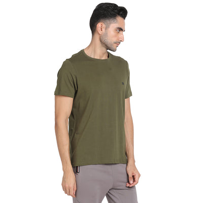 100% Cotton Olive Chest Printed Round Neck Half Sleeve Casual Essential T-Shirt