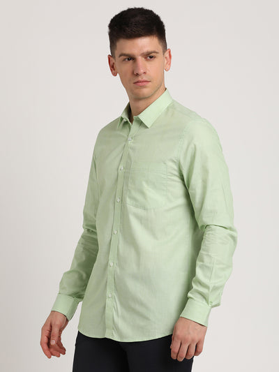 100% Cotton Green Plain Slim Fit Full Sleeve Formal Shirt