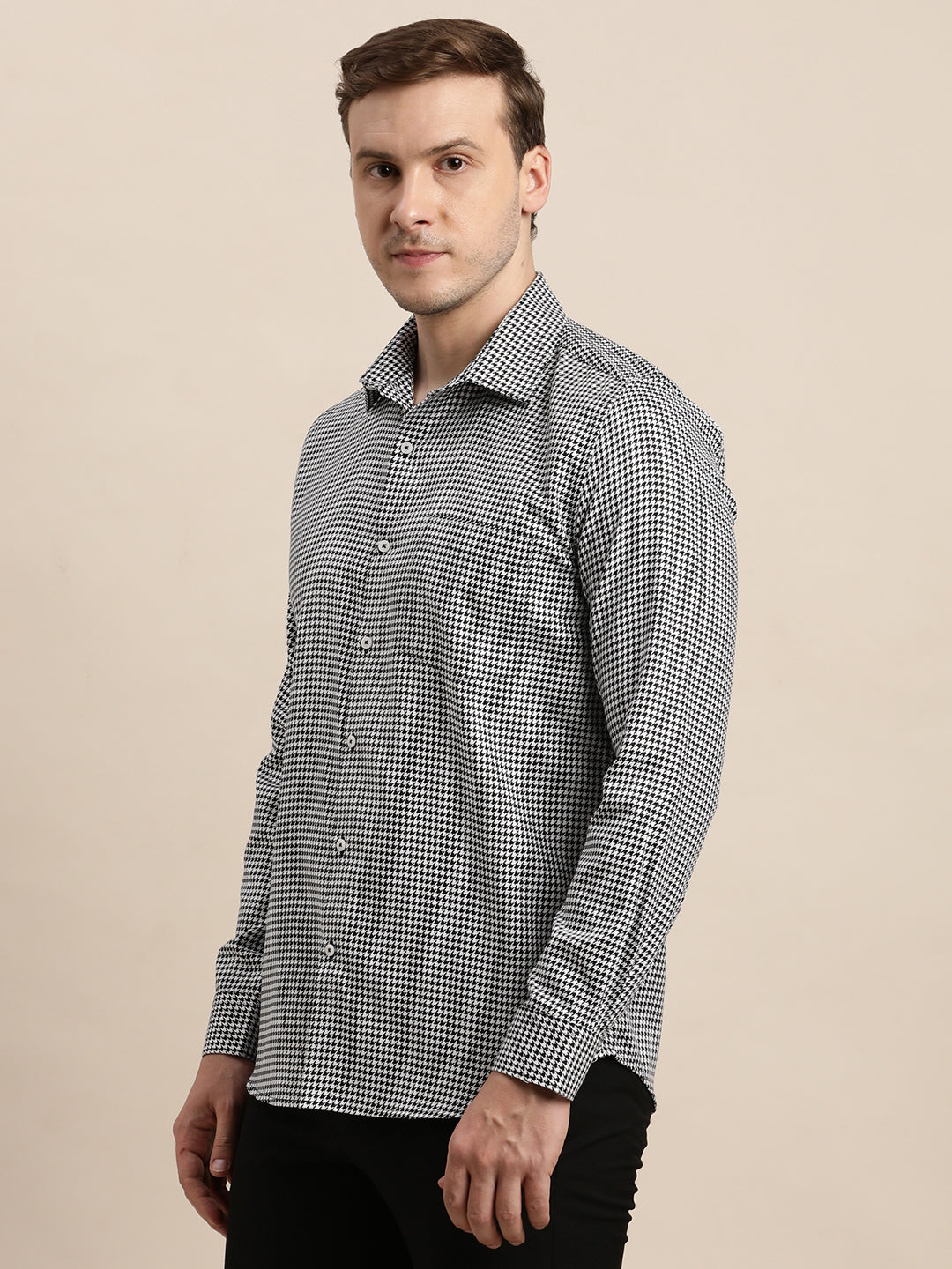 Giza Cotton Black Dobby Slim Fit Full Sleeve Formal Shirt