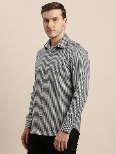 Giza Cotton Black Dobby Slim Fit Full Sleeve Formal Shirt