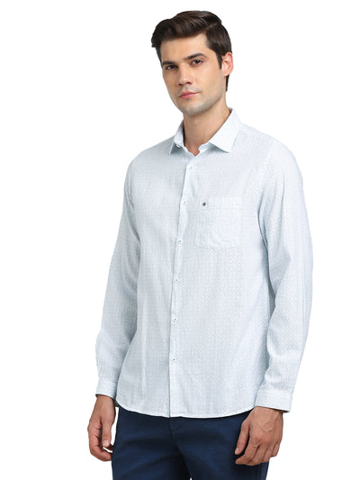 100% Cotton Sky Blue Printed Slim Fit Full Sleeve Casual Shirt