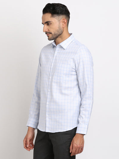 Giza Cotton Sky Blue Checkered Slim Fit Full Sleeve Formal Shirt