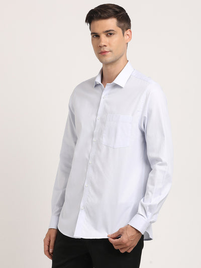 100% Cotton Light Blue Dobby Slim Fit Full Sleeve Formal Shirt