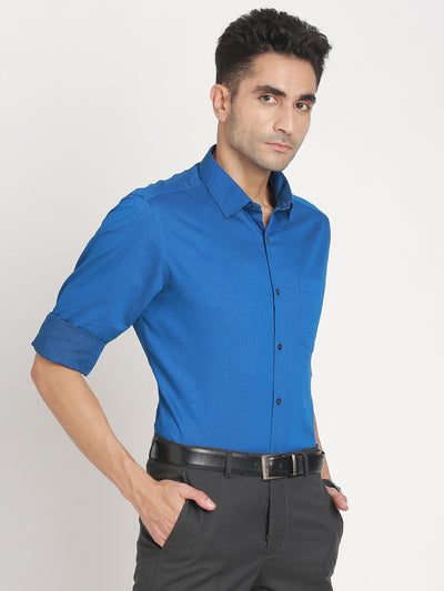 100% Cotton Blue Dobby Regular Fit Full Sleeve Formal Shirt