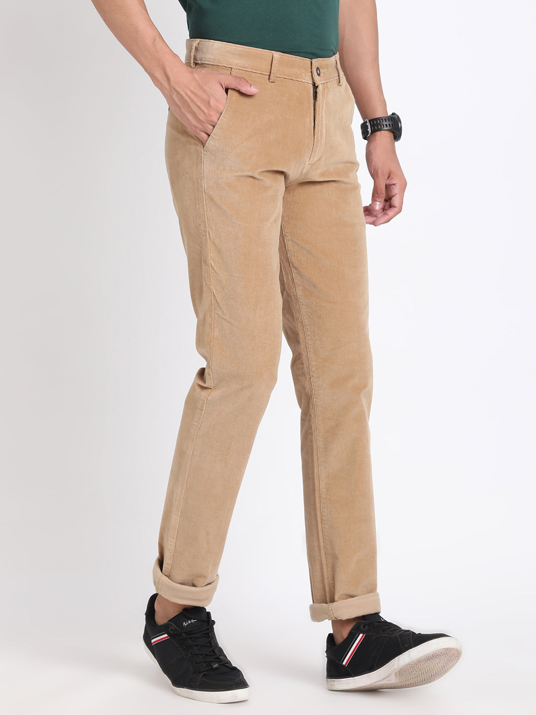 Cord Brown Plain Ultra Slim Fit Flat Front Casual Trouser