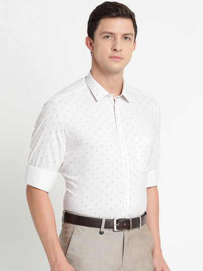 100% Cotton Off White Printed Slim Fit Full Sleeve Formal Shirt