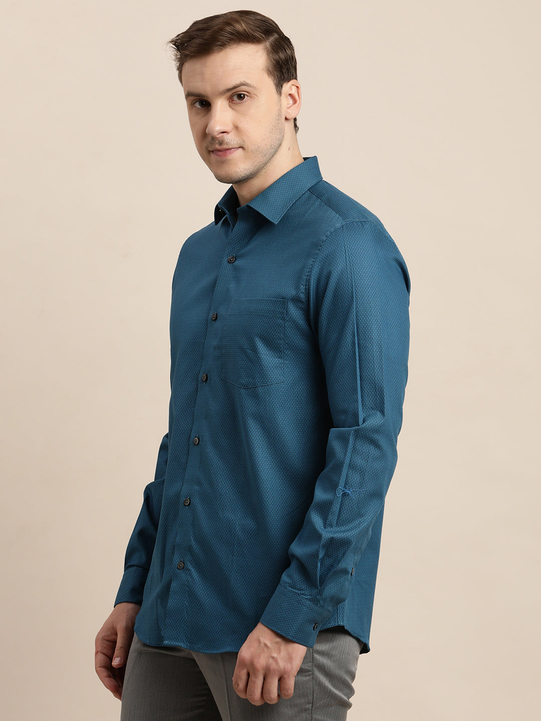 100% Cotton Green Dobby Slim Fit Full Sleeve Formal Shirt