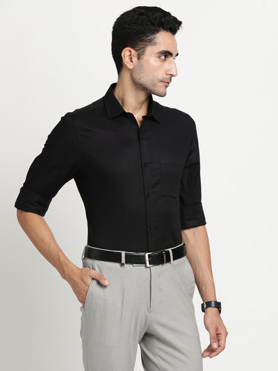 100% Cotton Black Dobby Slim Fit Full Sleeve Formal Shirt