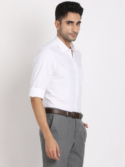 Giza Cotton White Dobby Slim Fit Full Sleeve Formal Shirt