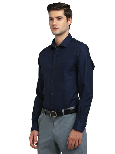 100% Cotton Navy Blue Dobby Slim Fit Full Sleeve Formal Shirt