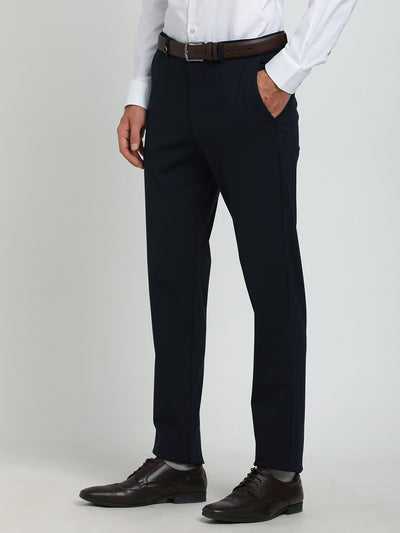 Cotton Blue Plain Slim Fit Flat Front Ceremonial Trouser