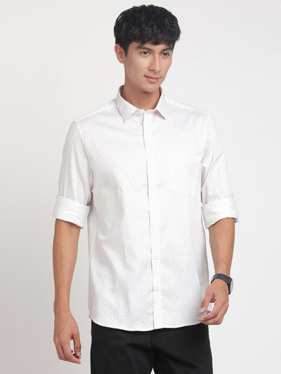 100% Cotton White Printed Slim Fit Full Sleeve Formal Shirt