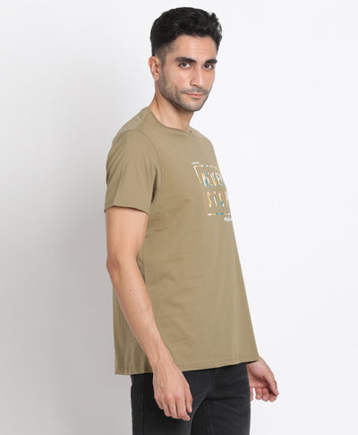 Knitted Olive Plain Crew Neck Half Sleeve Casual T-Shirt