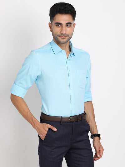 100% Cotton Sky Blue Dobby Regular Fit Full Sleeve Formal Shirt