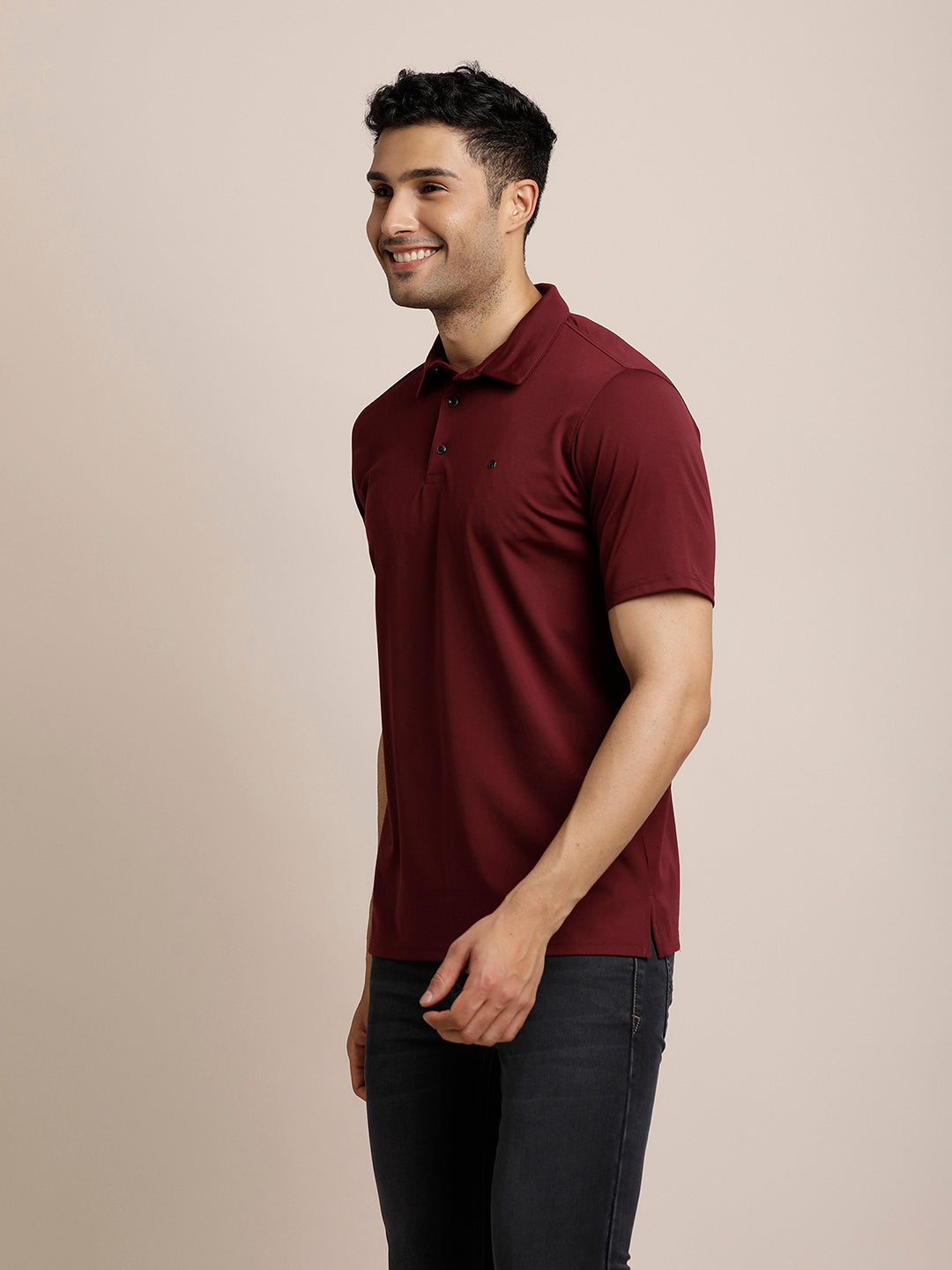 Cotton Plain Maroon Polo Neck T-Shirt