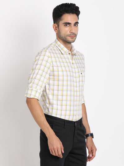 100% Cotton White Checkered Slim Fit Full Sleeve Casual Shirt