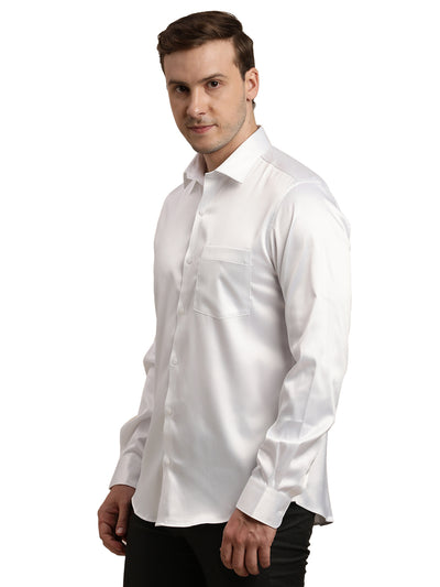 Poly Satin White Plain Slim Fit Full Sleeve Ceremonial Shirt