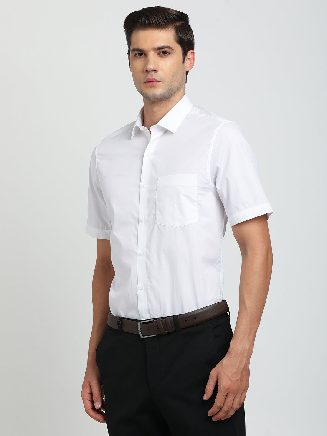 100% Cotton White Plain Slim Fit Half Sleeve Formal Shirt