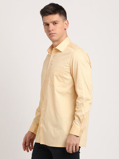 100% Cotton Yellow Printed Regular Fit Full Sleeve Formal Shirt