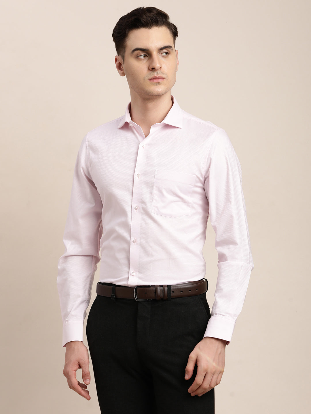 100% Cotton Pink Dobby Slim Fit Full Sleeve Formal Shirt