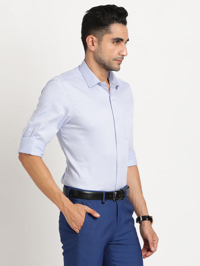 Cotton Stretch Light Blue Plain Slim Fit Full Sleeve Formal Shirt