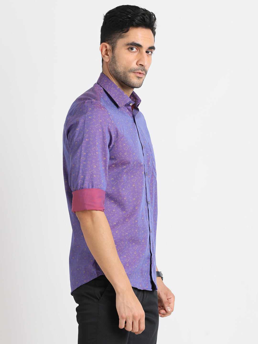 100% Cotton Purple Printed Slim Fit Full Sleeve Ceremonial Shirt