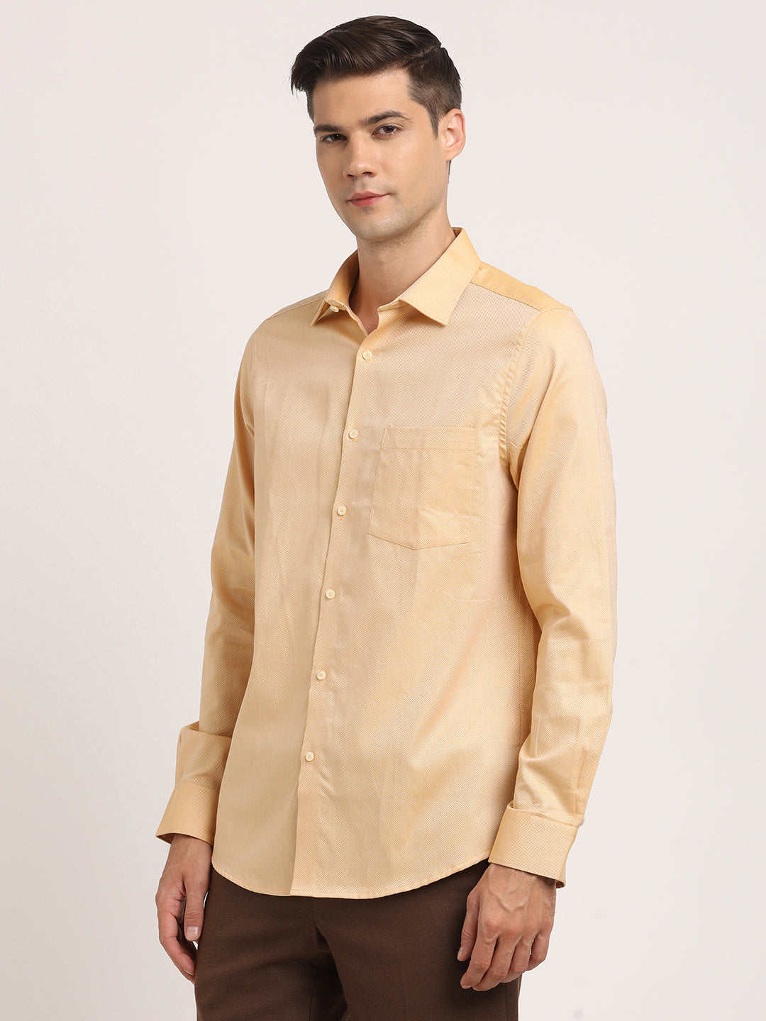 100% Cotton Mustard Dobby Slim Fit Full Sleeve Formal Shirt