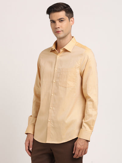 100% Cotton Mustard Dobby Slim Fit Full Sleeve Formal Shirt