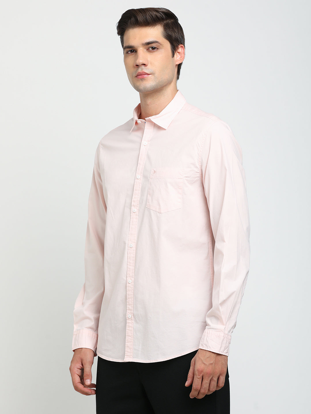 Cotton Stretch Pink Plain Slim Fit Full Sleeve Casual Shirt
