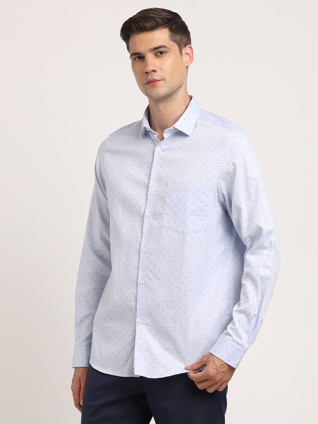 100% Cotton Light Blue Printed Slim Fit Full Sleeve Formal Shirt