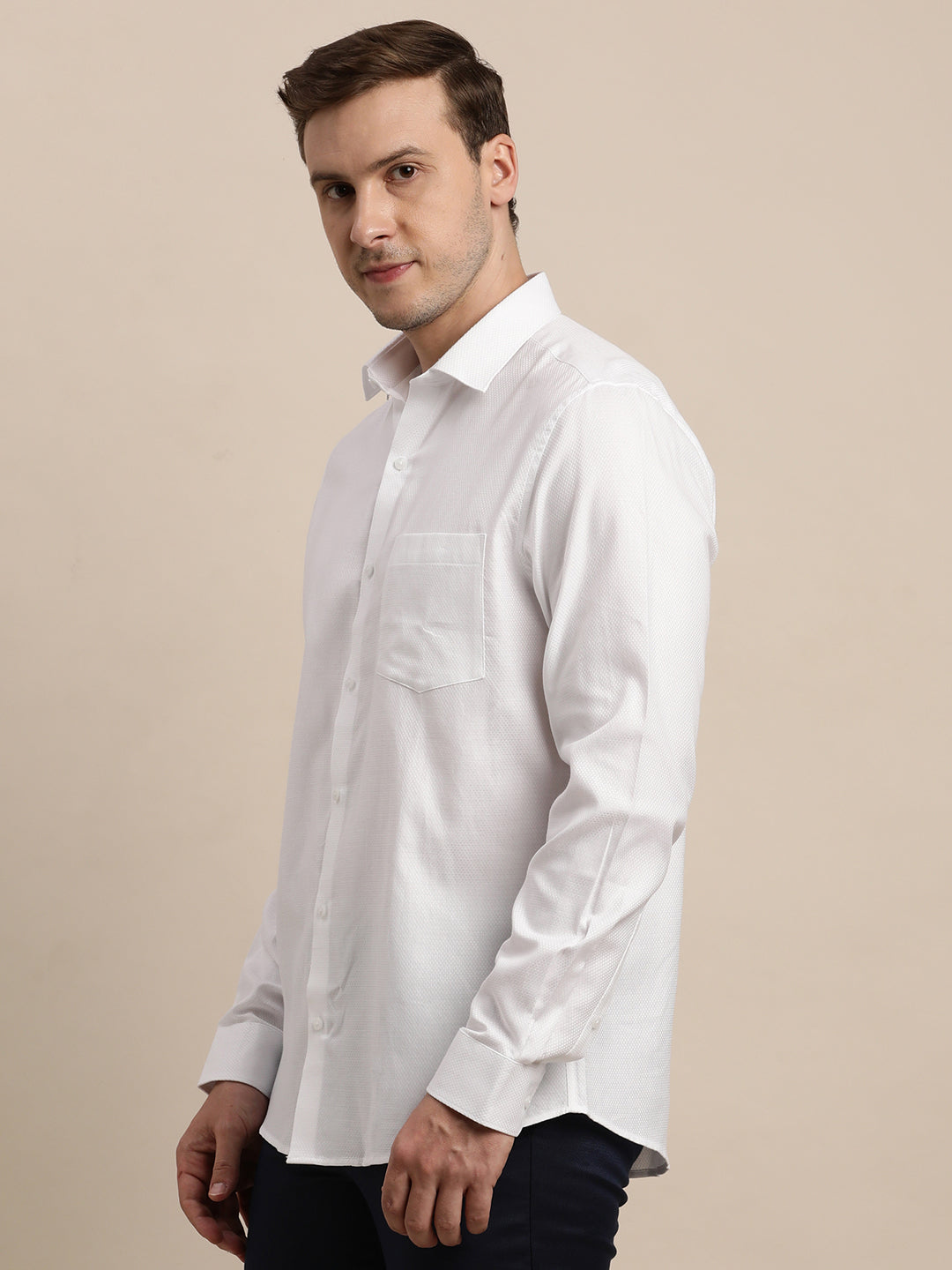 100% Cotton White Dobby Slim Fit Full Sleeve Formal Shirt