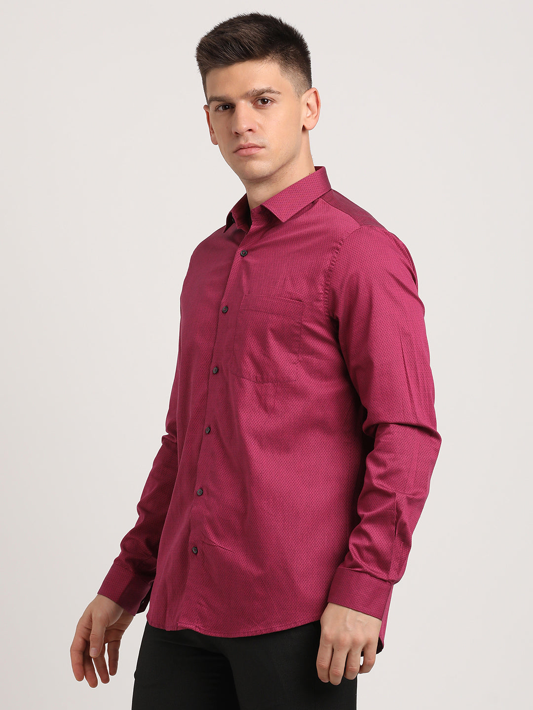 100% Cotton Maroon Dobby Slim Fit Full Sleeve Formal Shirt