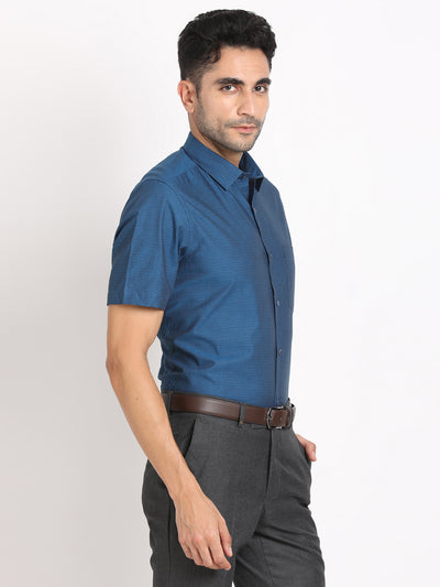 100% Cotton Blue Dobby Regular Fit Half Sleeve Formal Shirt