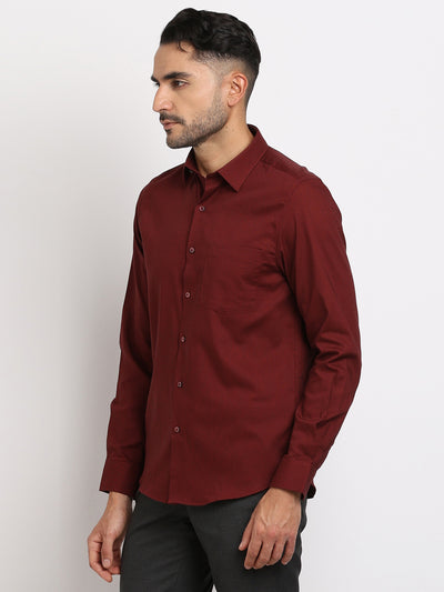 100% Cotton Maroon Dobby Slim Fit Full Sleeve Formal Shirt