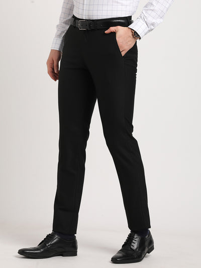 Poly Viscose Black Plain Slim Fit Flat Front Ceremonial Trouser