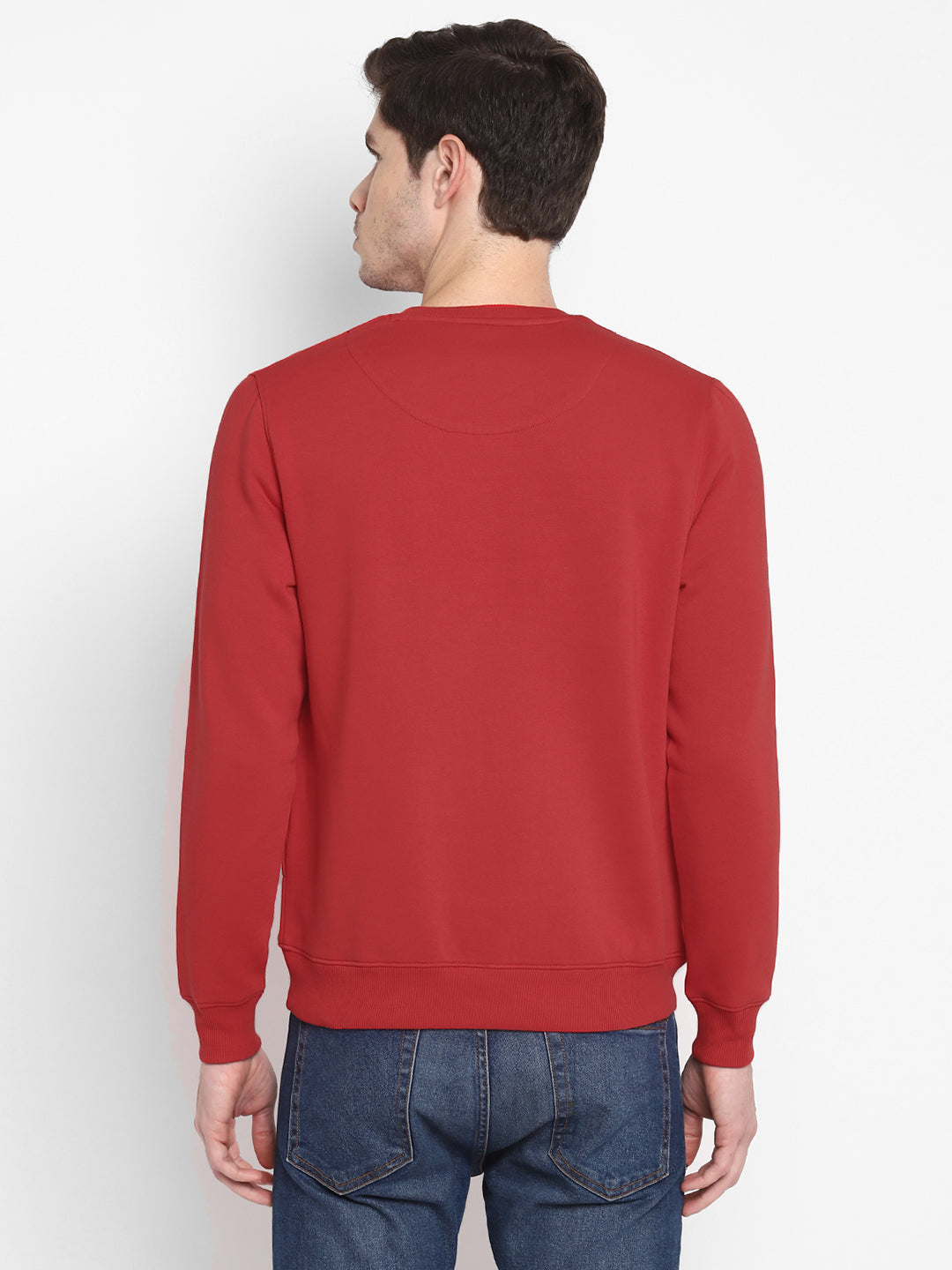 Cotton Stretch Red Plain Regular Fit Full Sleeve Casual Sweatshirt