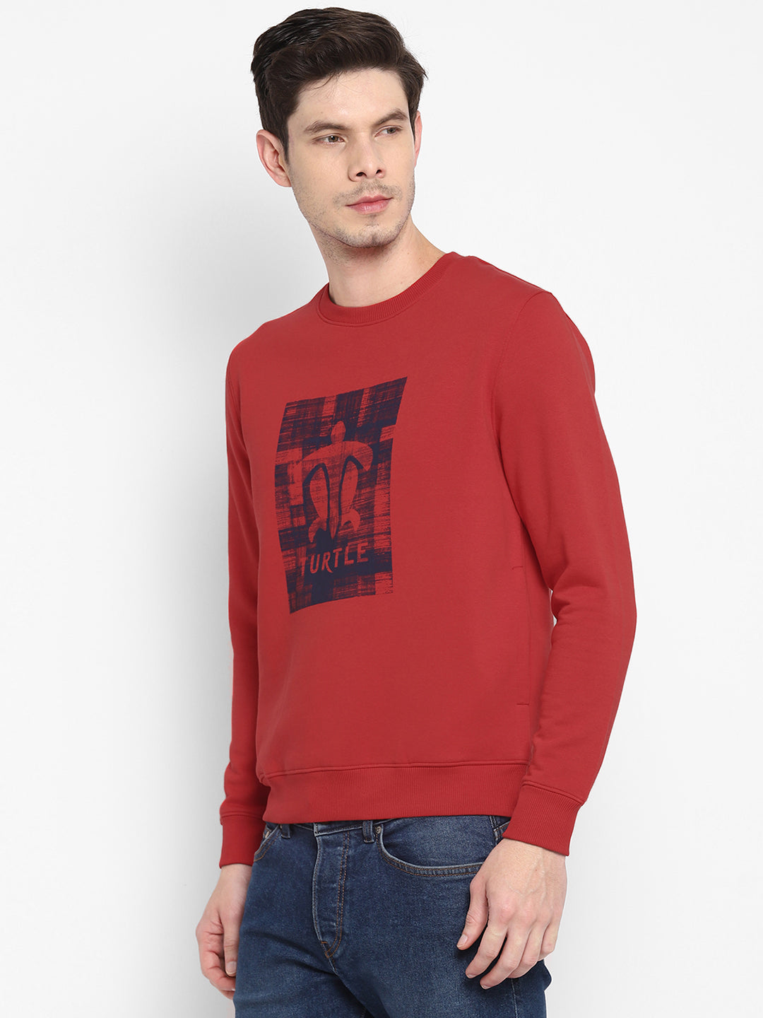 Cotton Stretch Red Plain Regular Fit Full Sleeve Casual Sweatshirt