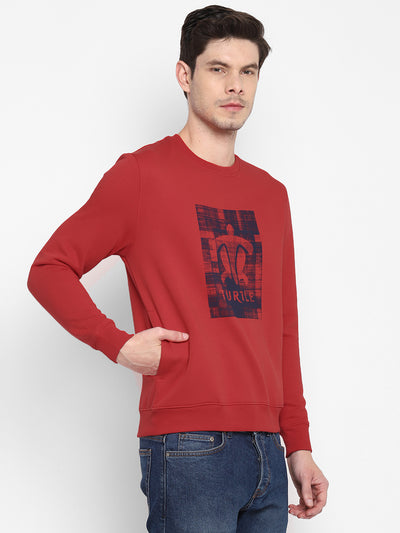 Cotton Stretch Red Plain Regular Fit Full Sleeve Casual Sweatshirt