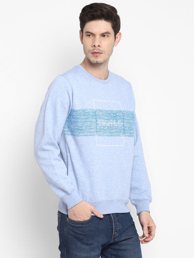 Cotton Stretch Sky Blue Plain Regular Fit Full Sleeve Casual Sweatshirt