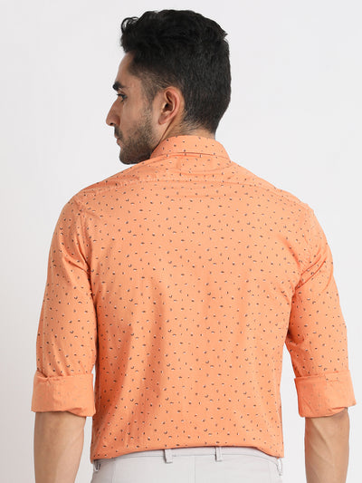 100% Cotton Orange Printed Slim Fit Full Sleeve Casual Shirt