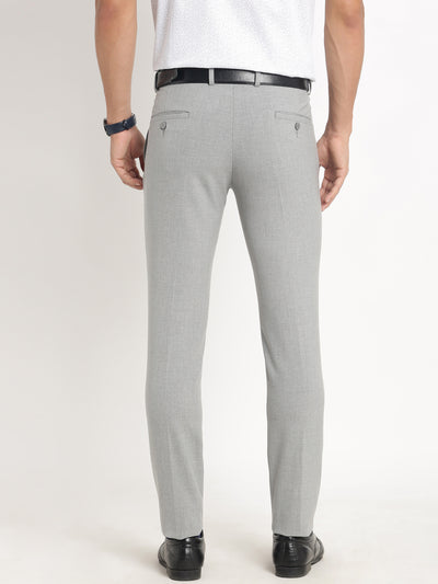 Cotton Stretch Grey Dobby Ultra Slim Fit Flat Front Formal Trouser
