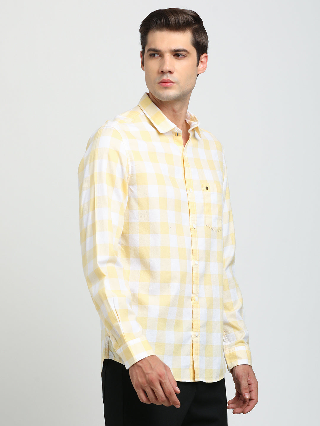 100% Cotton Lemon Checkered Slim Fit Full Sleeve Casual Shirt