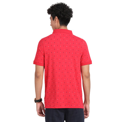 100% Cotton Red Printed Polo Neck Half Sleeve Casual T-Shirt